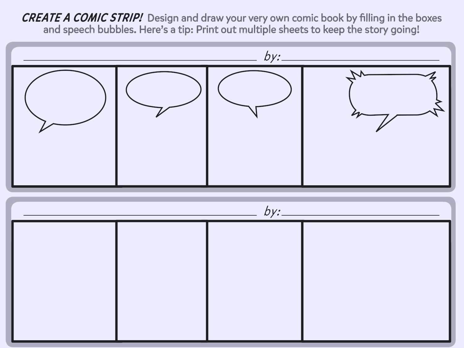 Create a Comic Strip: Printable Template  Worksheets & Printables Regarding Printable Blank Comic Strip Template For Kids