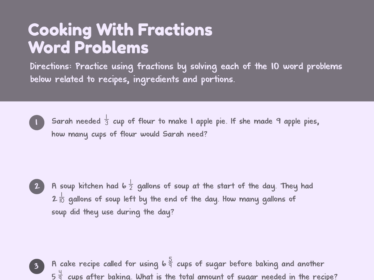 Practice Fractions: Food-Themed Word Problems  Worksheets With Regard To Dividing Fractions Word Problems Worksheet