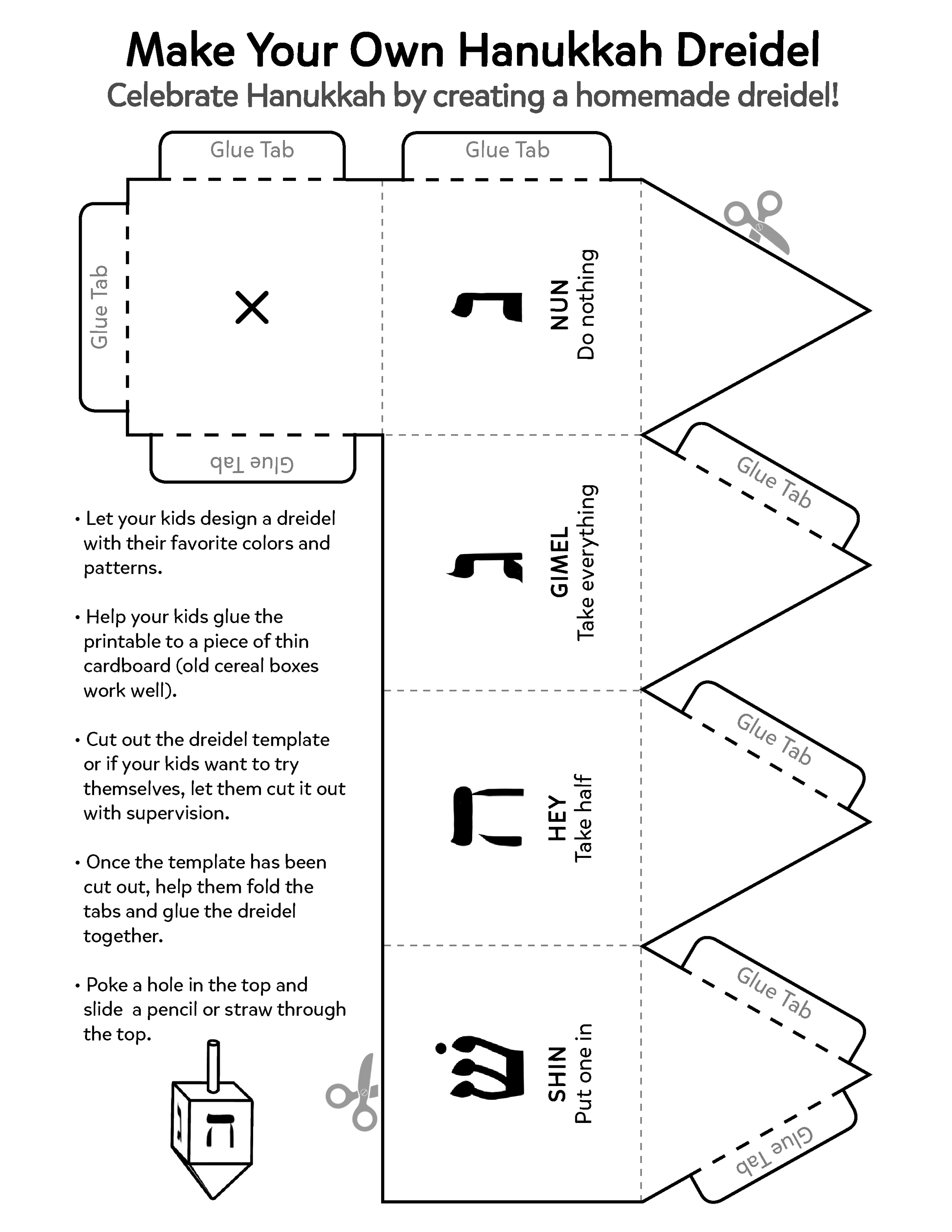 Construct a Paper Dreidel for Hanukkah Worksheets & Printables