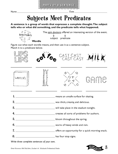 subject and predicate worksheet pdf