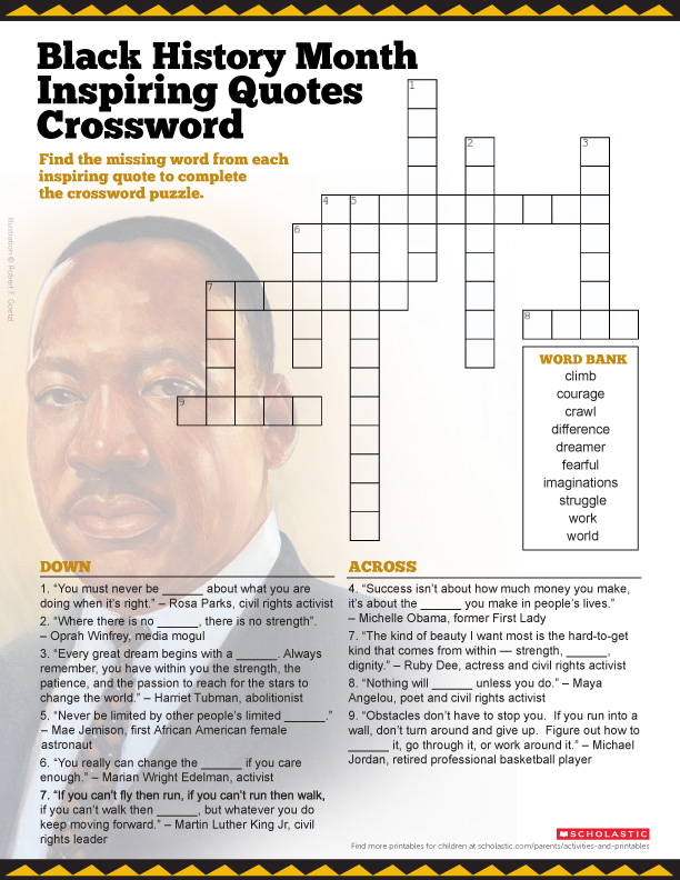 Crossword Puzzle Printable To Celebrate Black History Month Scholastic Parents