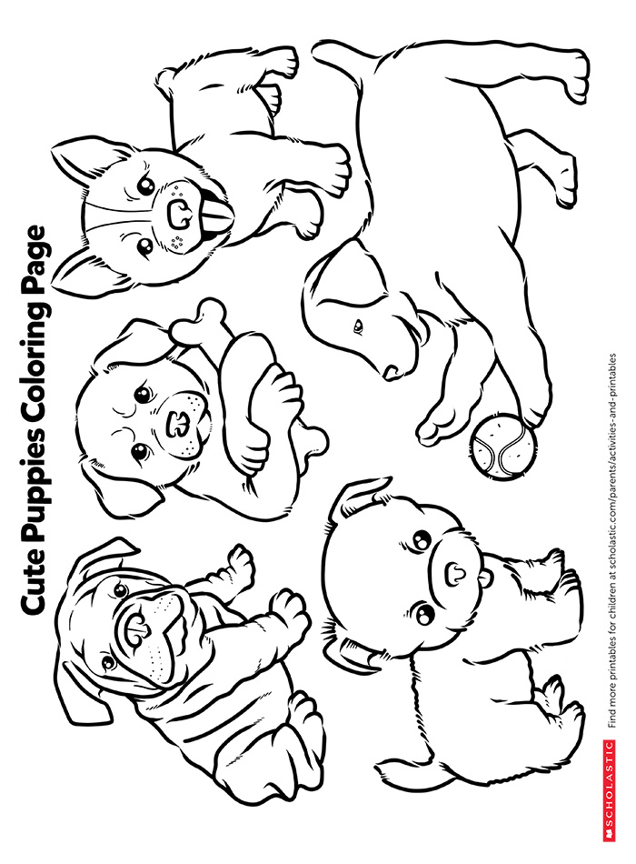 Color in Playful Puppies Worksheets & Printables