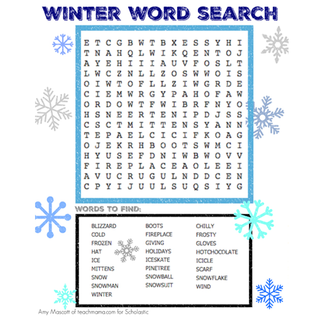 Winter Word Search Worksheets Printables Scholastic Parents