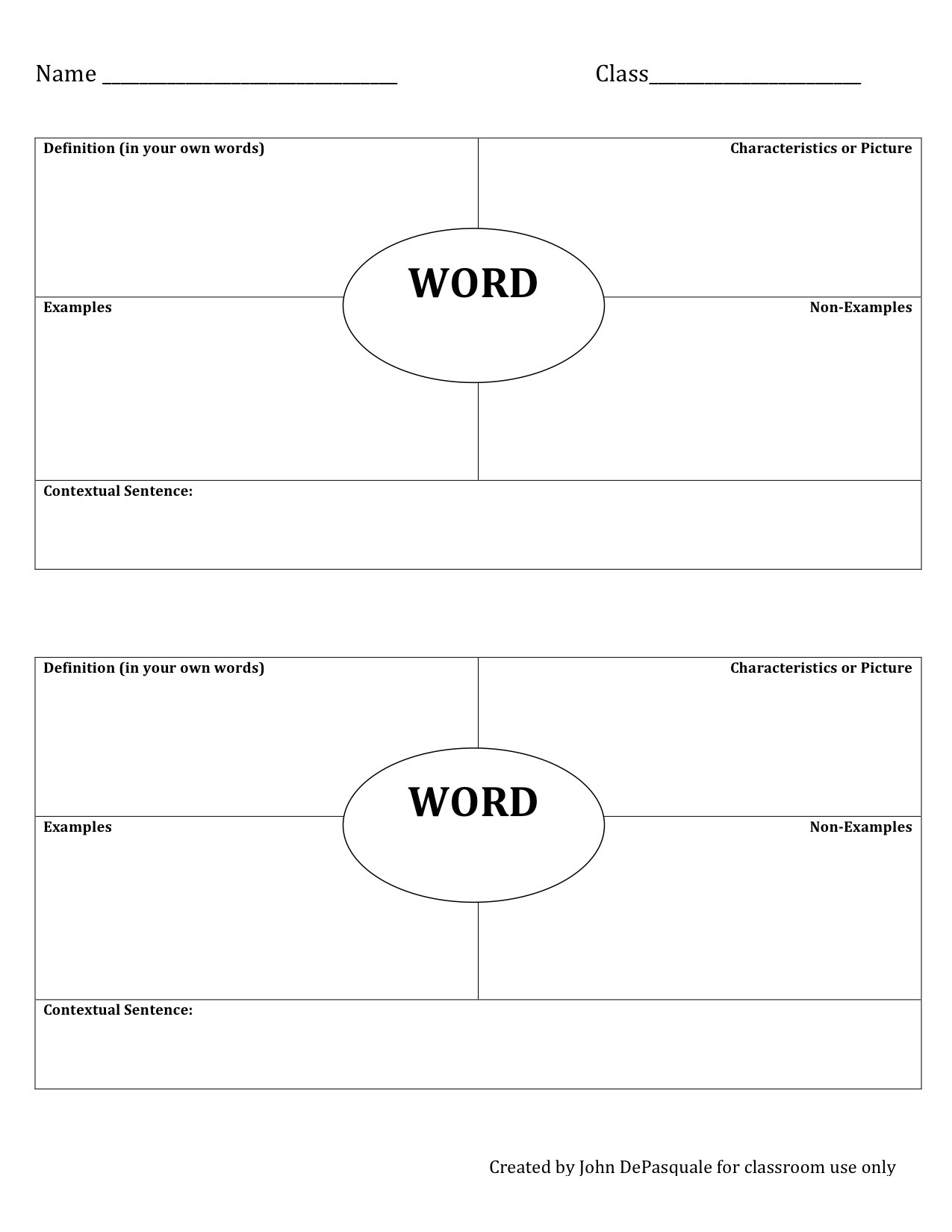 vocab sheet template
