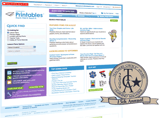 printables homepage screenshot
