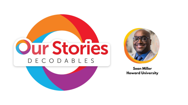 Our Stories Decodables logo and Sean Miller headshot