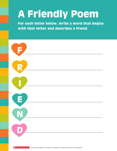 Write Friendship Inspired Poetry Worksheets Printables Scholastic Parents