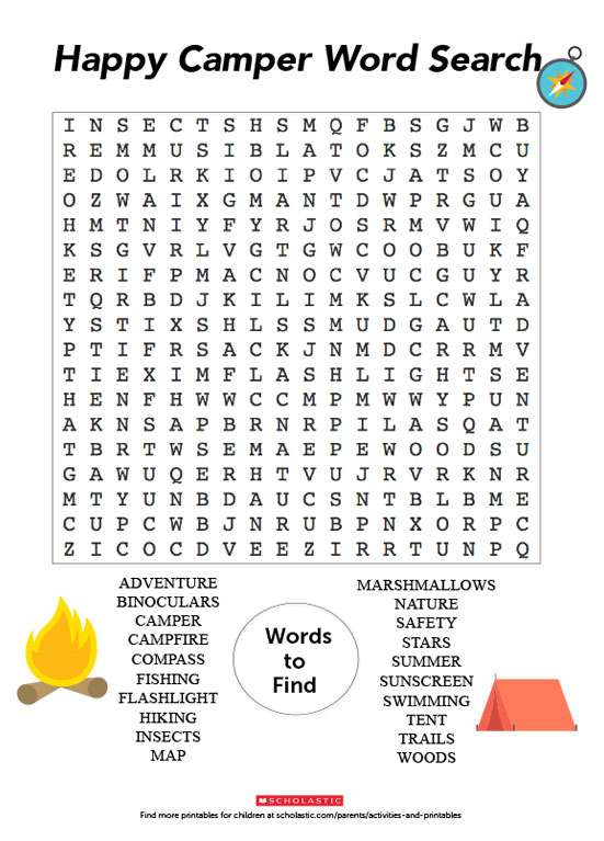 A Word Search Printable For Your Happy Camper Scholastic Parents