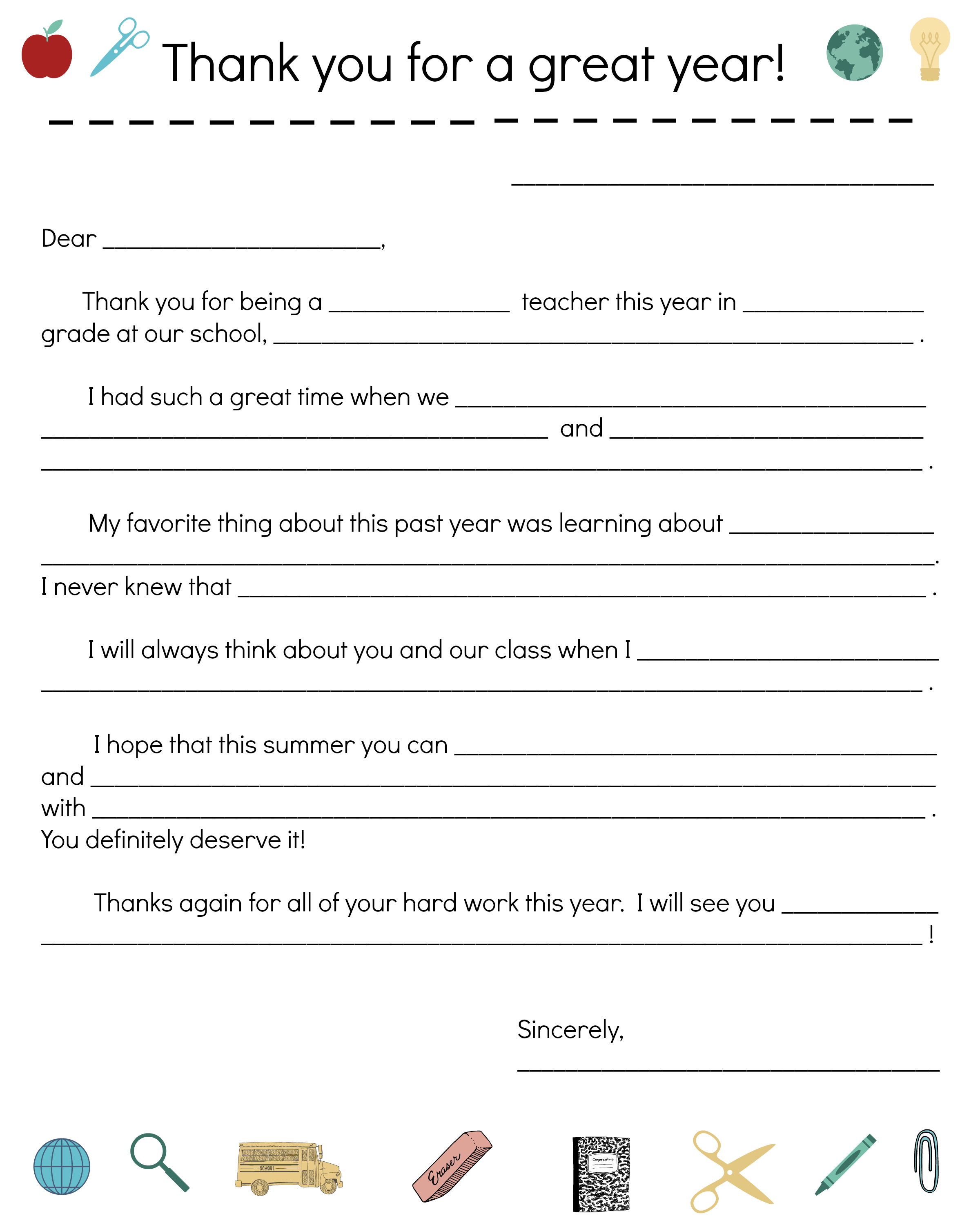 Say Thanks to Teachers With a Fill-In Note From Your Child Within Thank You Card For Teacher Template