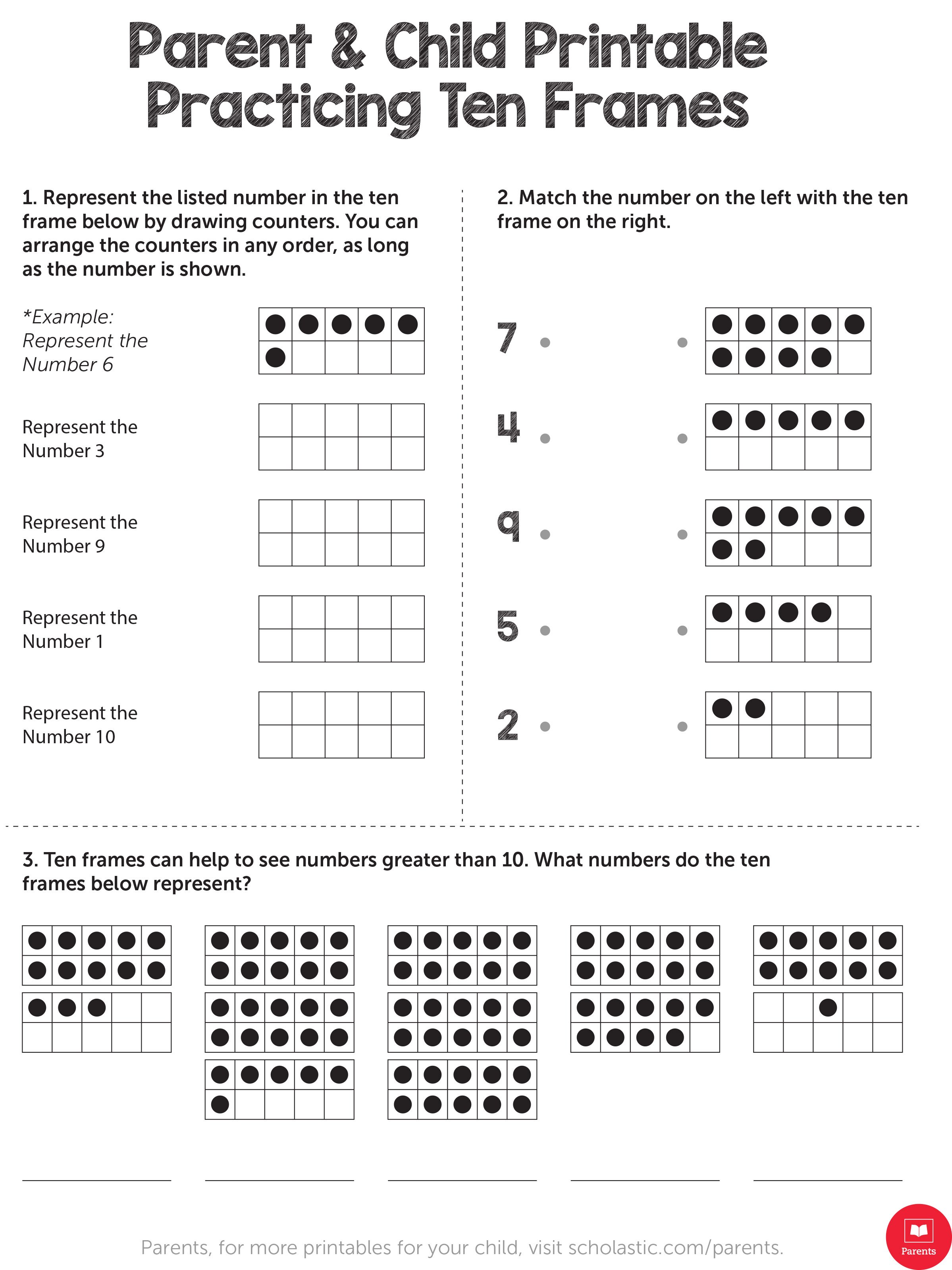 Ten Frames Worksheets