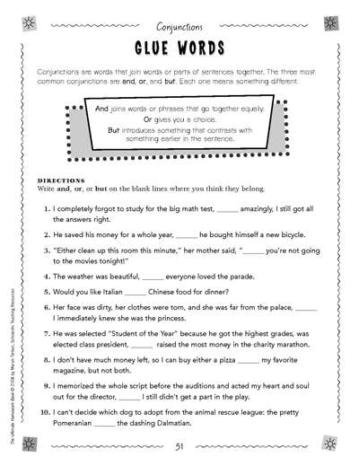 Conjunctions Glue Words Worksheets Printables Scholastic Parents