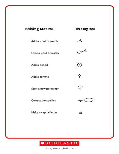 Writing Editing Symbols Chart