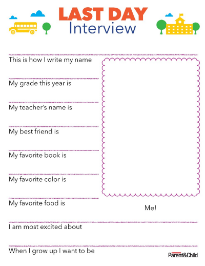 Last Day Of School Interview Free Printable