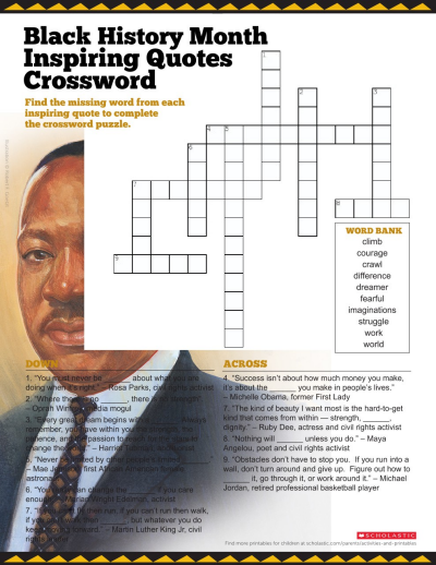 Crossword Puzzle Printable To Celebrate Black History Month Scholastic Parents