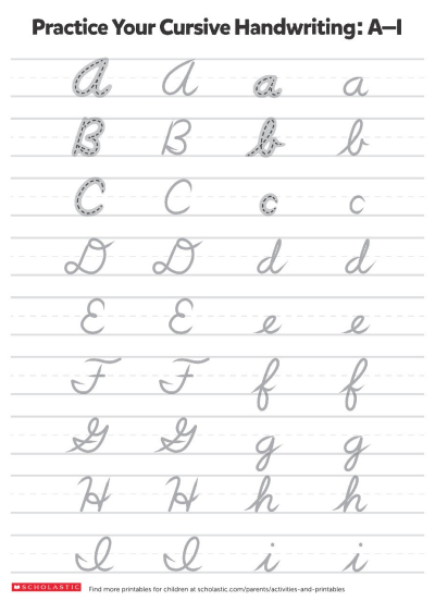 Writing Practice: Cursive Letters  Worksheets  Printables  Scholastic  Parents