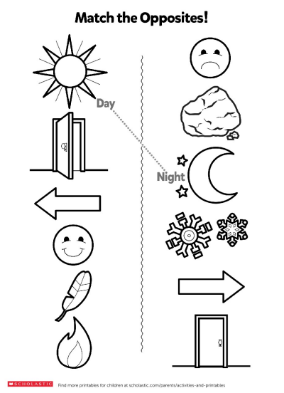 understanding opposites worksheets printables