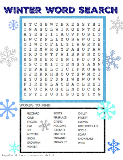 winter word search worksheets