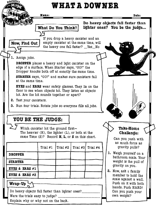 WHAT A DOWNER printable activity sheet