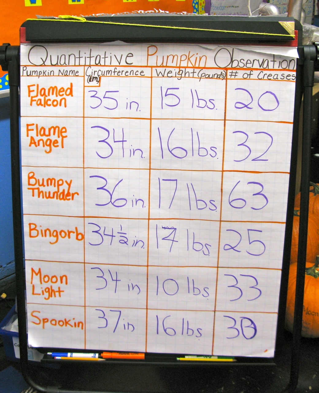 Pumpkin Weight Chart