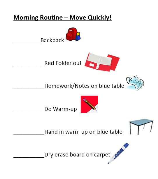 Classroom Routine Chart