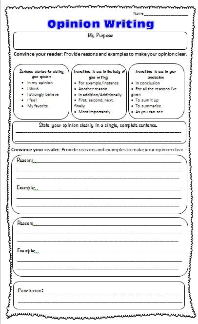 graphic organizer for writing an opinion essay