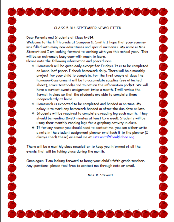 Homework Letter To Parents Template